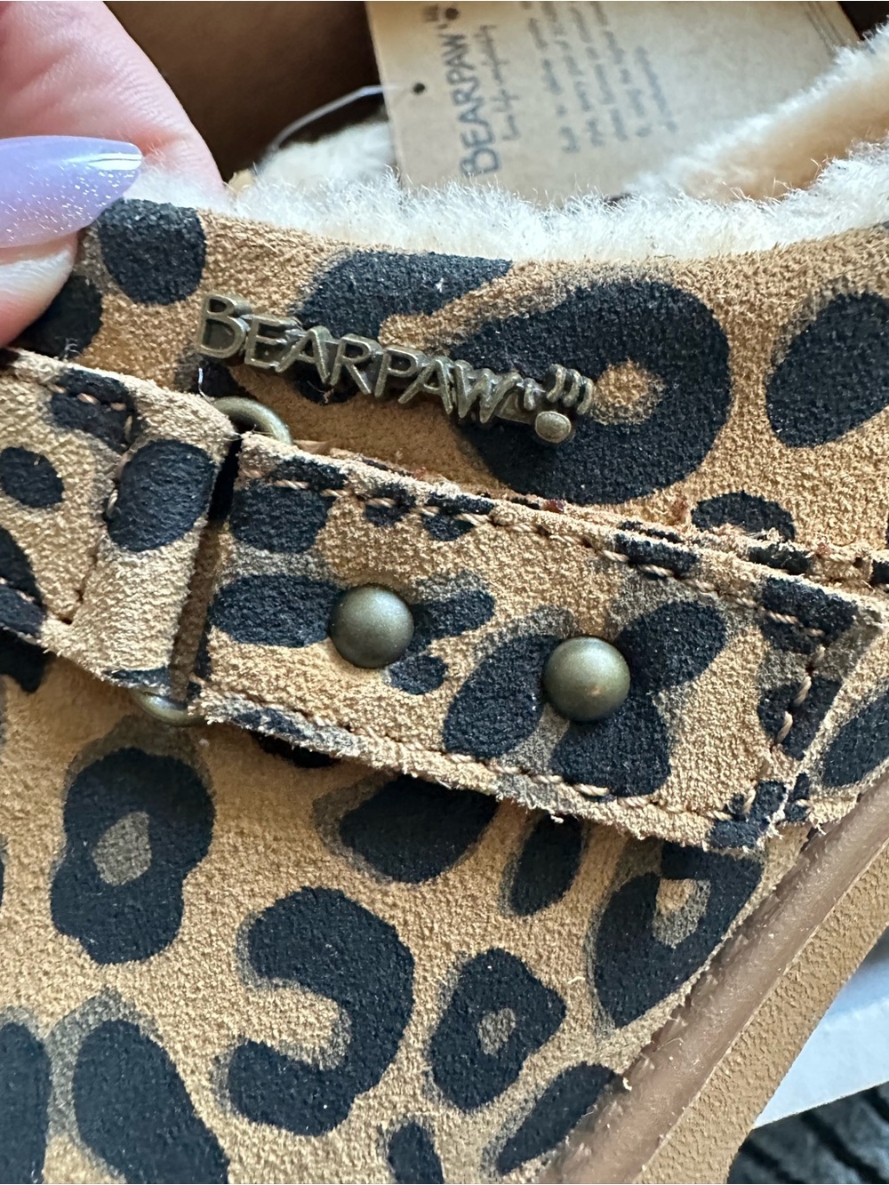 BearPaw Leopard Print Slip-On Clogs in Tan and Black - Picture 2 of 5